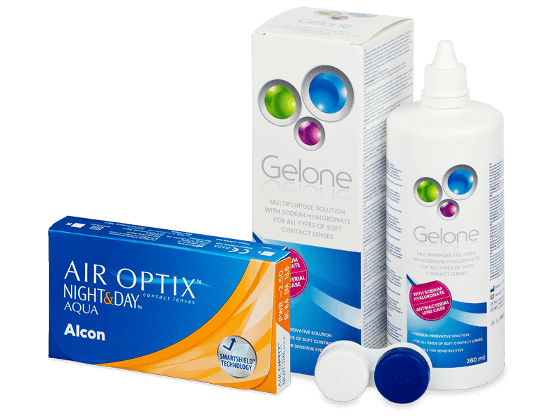 Air Optix Night and Day Aqua (6 čoček) + roztok Gelone 360 ml - Výhodný balíček