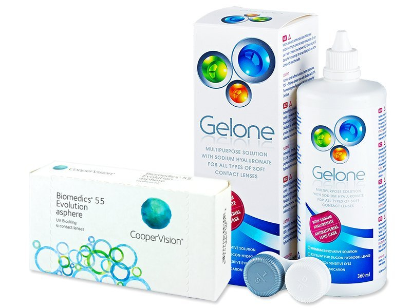 Biomedics 55 Evolution (6 čoček) + roztok Gelone 360 ml - Výhodný balíček
