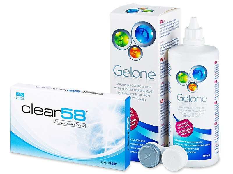 Clear 58 (6 čoček) + roztok Gelone 360 ml - Výhodný balíček