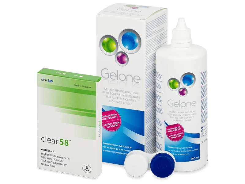Clear 58 (6 čoček) + roztok Gelone 360 ml - Výhodný balíček