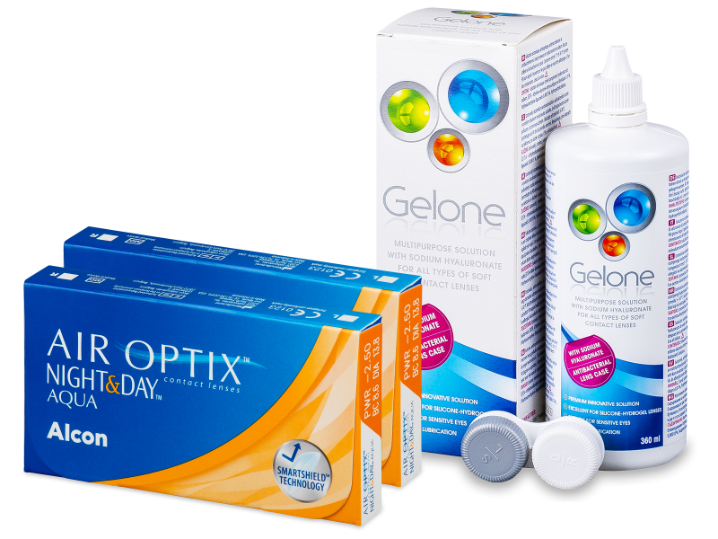 Air Optix Night and Day Aqua (2x3 čočky) + roztok Gelone 360 ml - Výhodný balíček