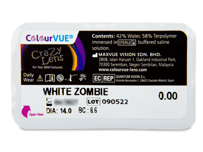 ColourVUE Crazy Lens - White Zombie - nedioptrické jednodenní (2 čočky) - 