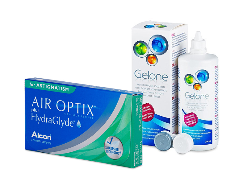 Air Optix plus HydraGlyde for Astigmatism (3 čočky) + roztok Gelone 360 ml