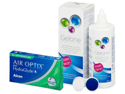 Air Optix plus HydraGlyde for Astigmatism (3 čočky) + roztok Gelone 360 ml - Výhodný balíček