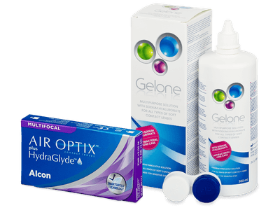 Air Optix plus HydraGlyde Multifocal (3 čočky) + roztok Gelone 360 ml
