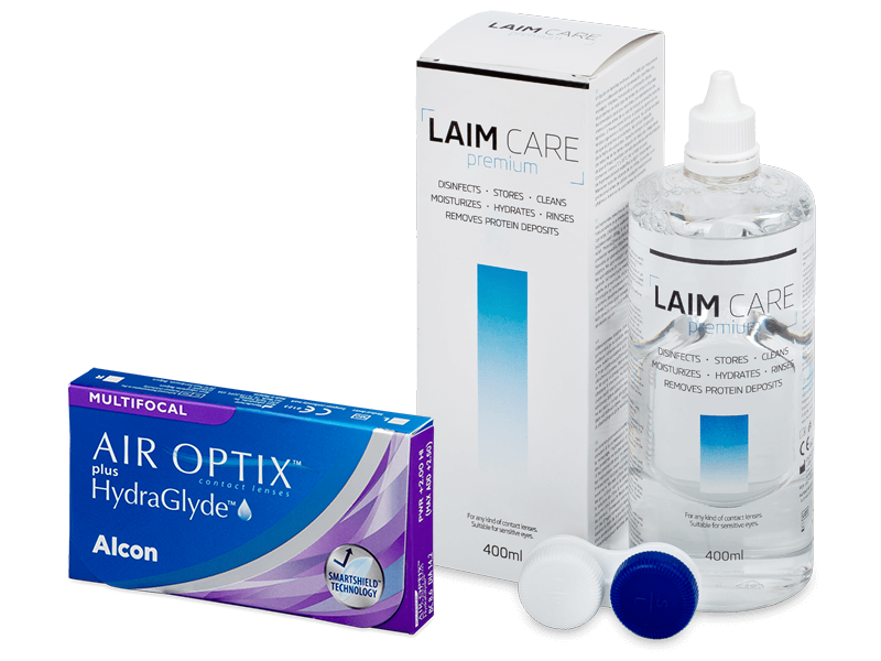 Air Optix plus HydraGlyde Multifocal (3 čočky) + roztok Laim Care 400 ml - Výhodný balíček