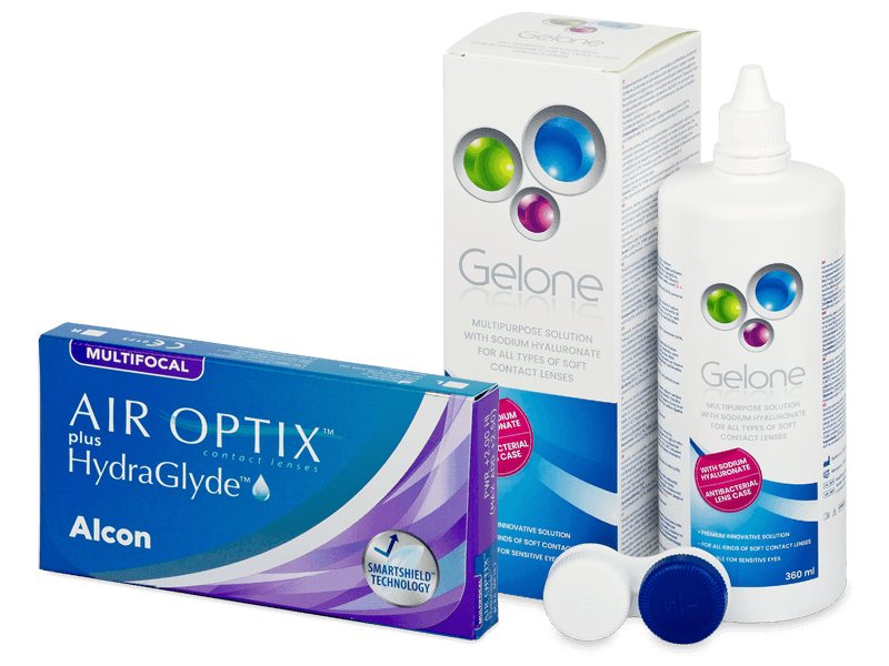 Air Optix plus HydraGlyde Multifocal (6 čoček) + roztok Gelone 360 ml - Výhodný balíček