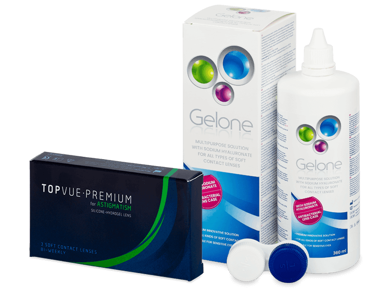 TopVue Premium for Astigmatism (3 čočky) + roztok Gelone 360 ml - Výhodný balíček